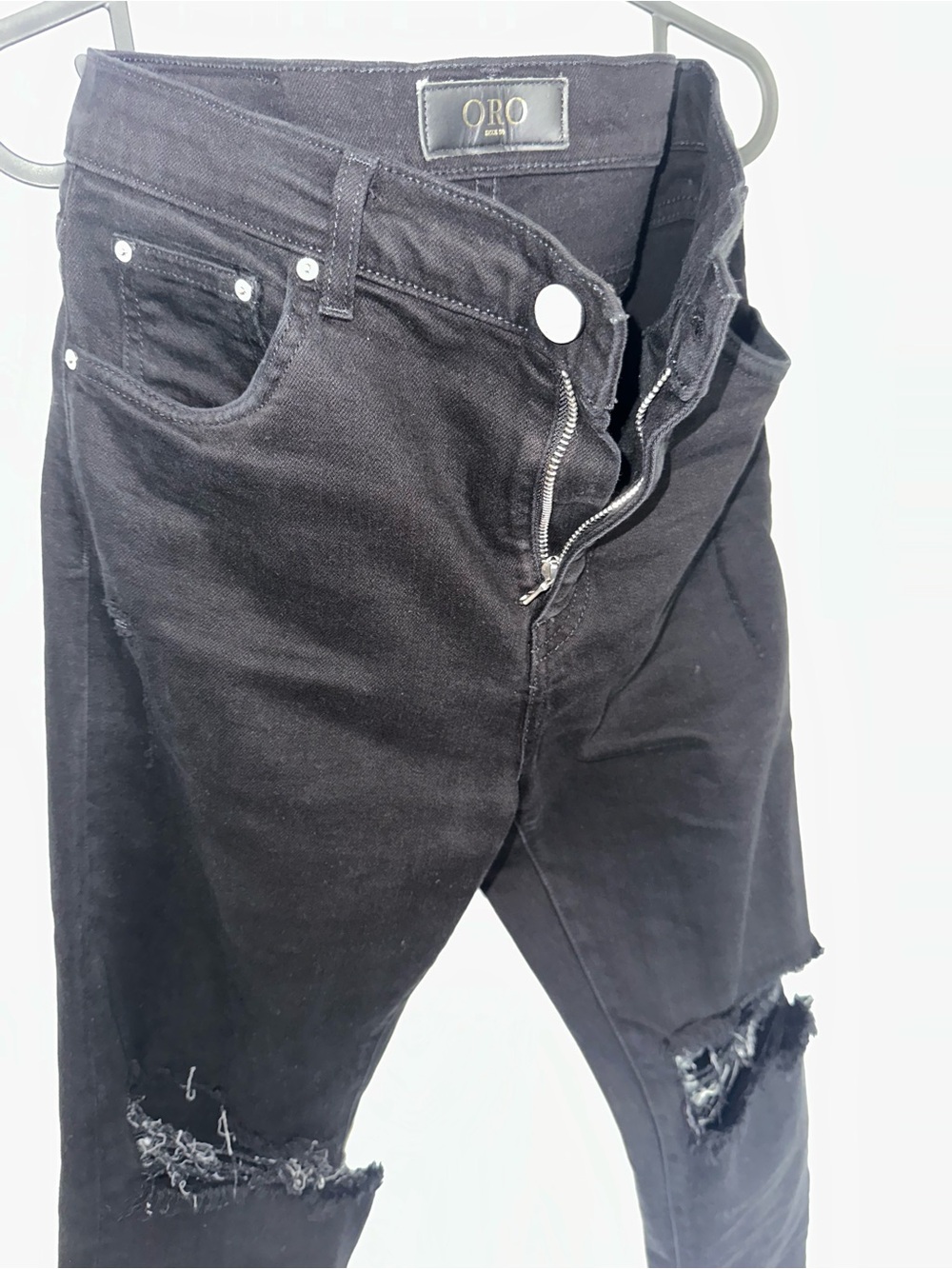 ORO Los Angeles, Slim Straight Black Denim w/Zippers